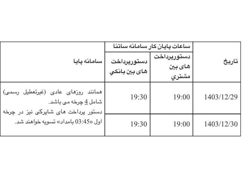 ساعات کاری ساتنا و پایا تغییر کرد