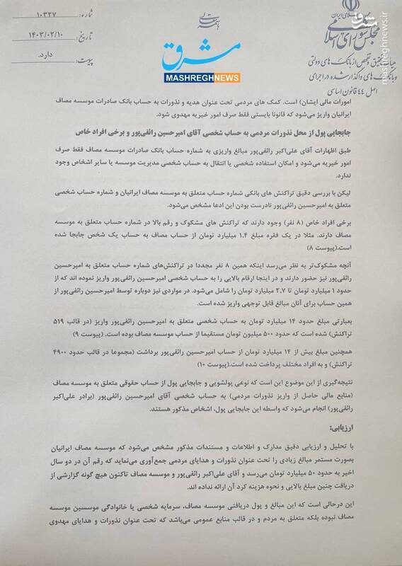 سرنوشت نامشخص ۸ میلیارد تومان برداشت نقدی از حساب مصاف/ موسسه خیریه چگونه یک شبه حزب سیاسی شد؟