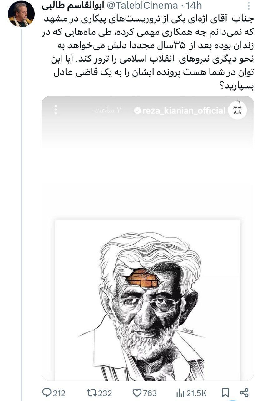 کارگردان اصولگرا، رضا کیانیان را  «تروریست پیکاری» خواند