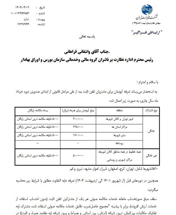  آبونمان تلفن ثابت افزایش پیدا کرد